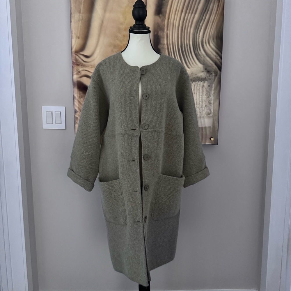 Rodier France Wool Angora Long Cardigan Jacket Green Grey S/M Relaxed Fit - Picture 3 of 12